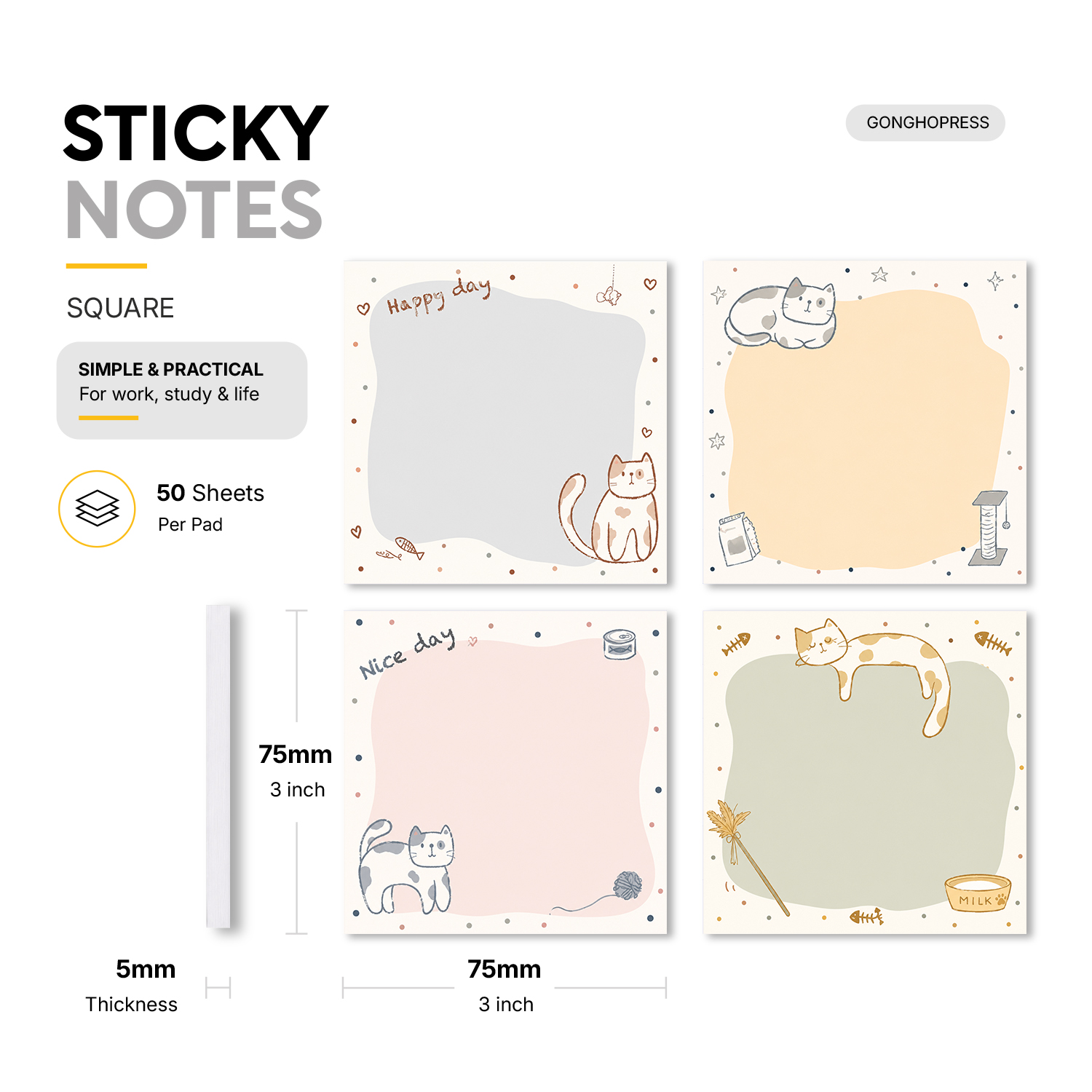 4개입 고양이 스티커 메모지 3x3인치, 200매 귀여 - Baby Food List 리뷰 및 가격